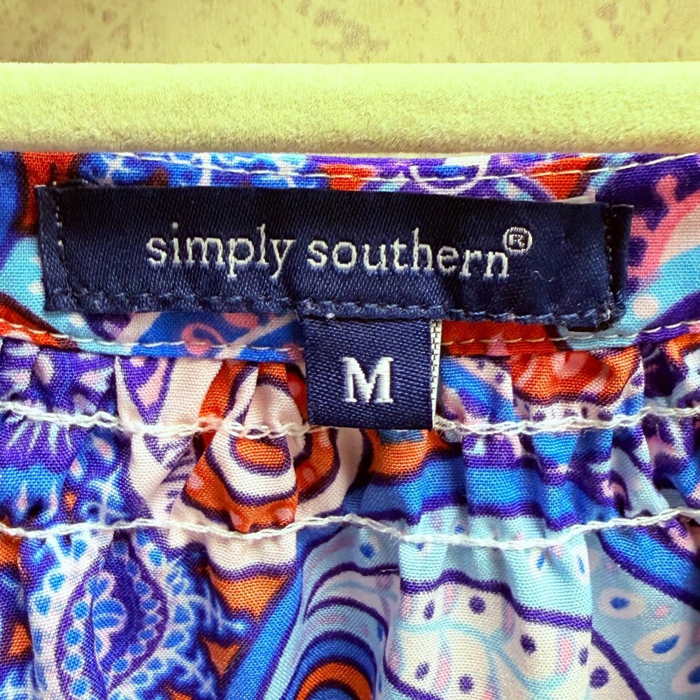 Simply Southern M Womens Colorful Paisley Vibrant Coastal Career Light Blouse - Picture 2 of 9